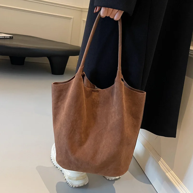 Retro-Damen-Umhängetasche aus Wildleder, neue einfarbige Farben, hohe Kapazität, lässige Tragetasche mit Reißverschluss, vielseitiges Nähgarn zum Basteln – Detail 8