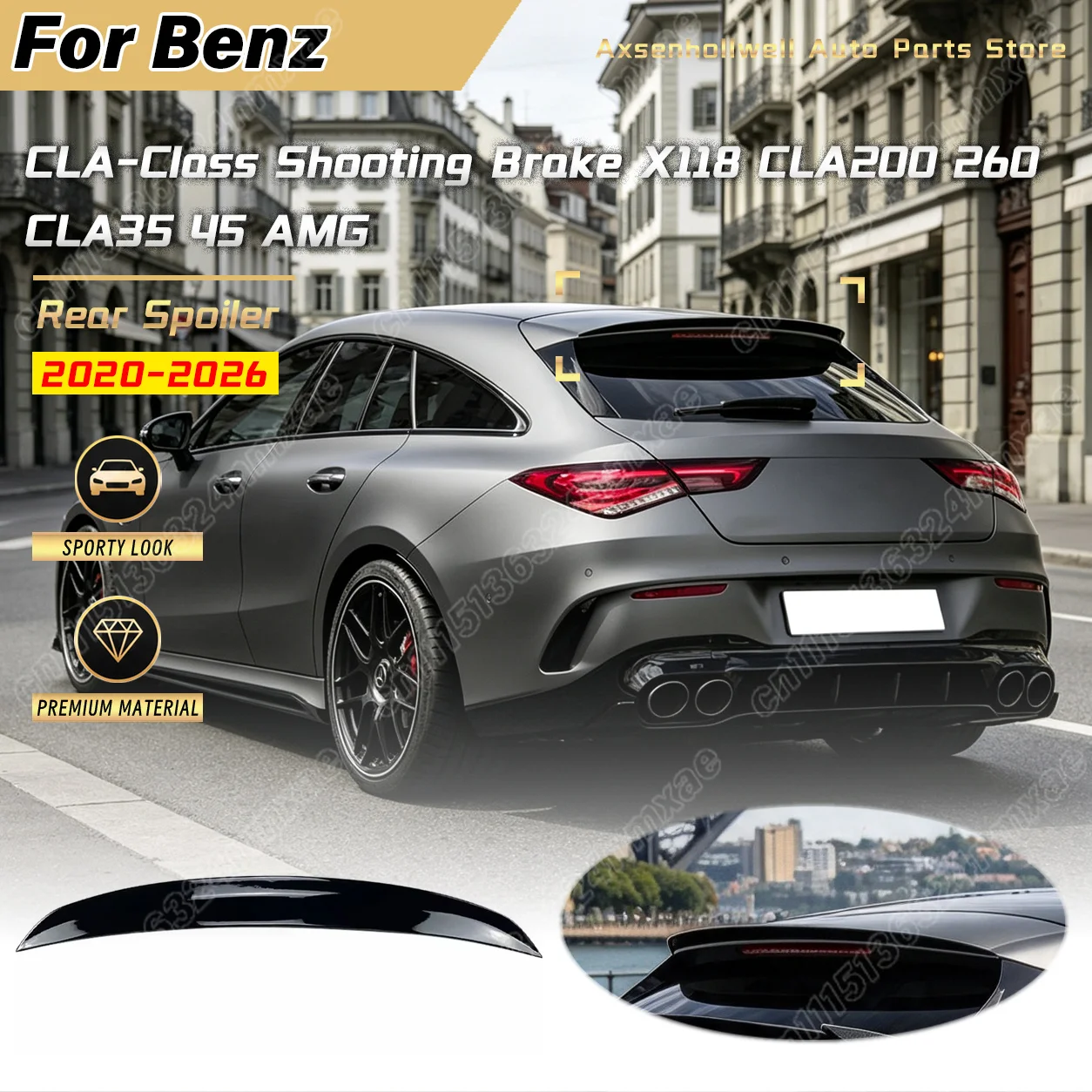For Mercedes Benz CLA Shooting Brake X118 CLA200 260 CLA35 45 2020 2021 2022 2023 2024 2025 2026 Car Rear Spoiler Trunk Mod Kit