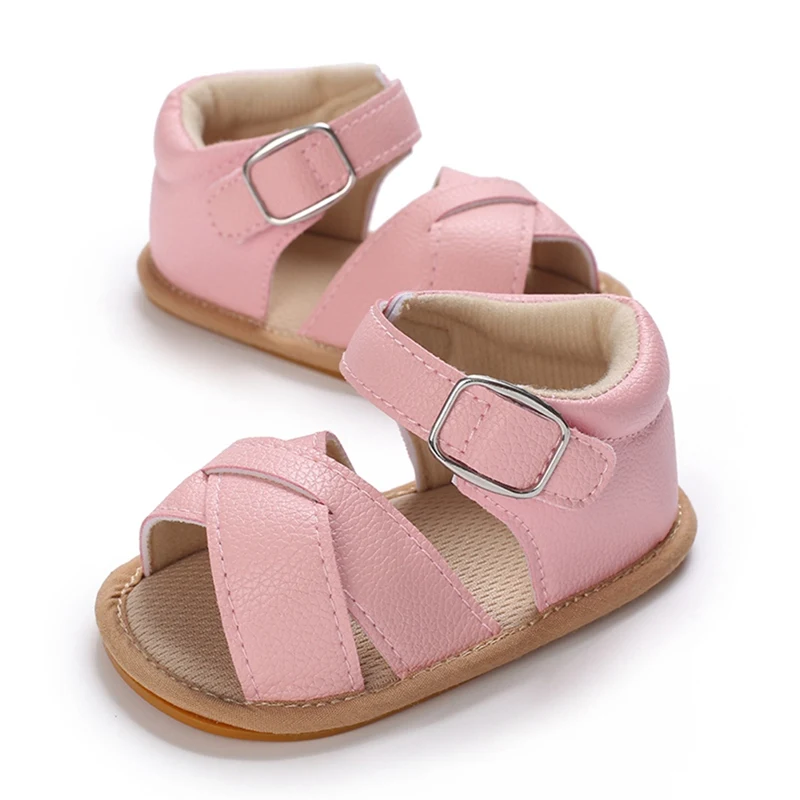 Unisex Baby Sandals for Summer: Solid Color Cross Design, 4 Colors Available, for 0-15 Months