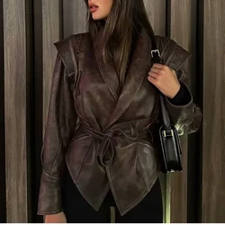 2025 Women Spring Cool PU Leather Jacket Coat Fashion Women Turn Down Collar Cool Jacket Femme Streetwear Tops Clothes