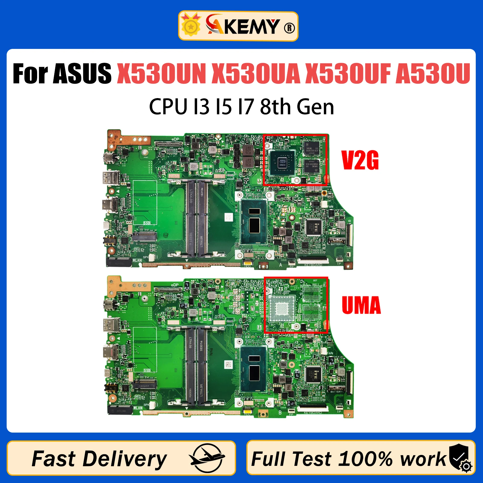 

AKEMY X530UN Материнская плата ASUS X530UA X530UF A530U F530U V530U R530U K530U S530U x530u X530UNO материнская плата для ноутбука I3 I5 I7 8-й процессор