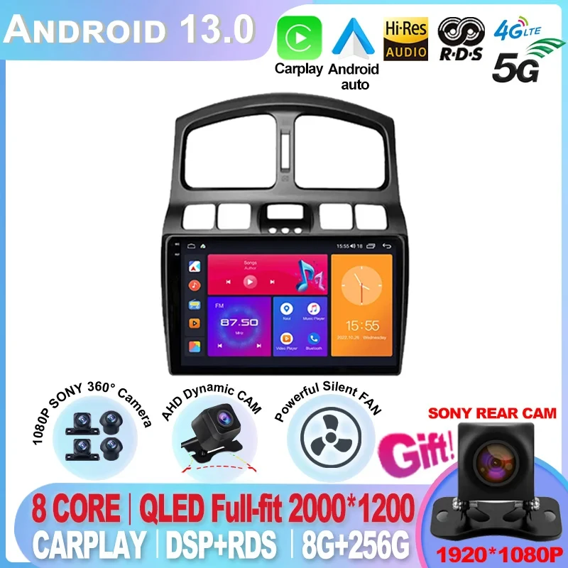 For Hyundai Classic Santa Fe 2005 2006-2015 Android 13 Head Unit Radio Car GPS Multimedia Player Carplay 9 Inch 2Din