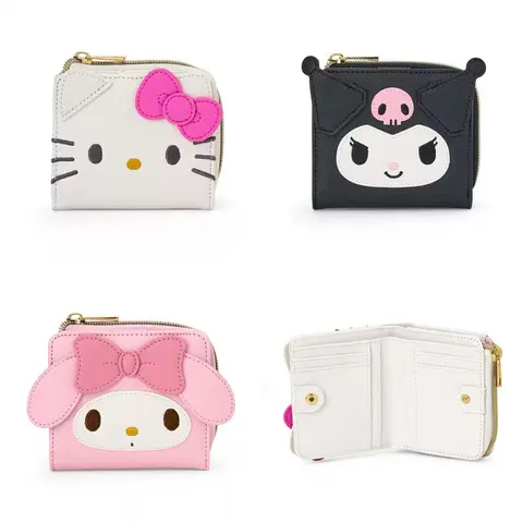 Sanrio Hello Kitty Wallet Kawaii My Melody Kuromi Coin Purse Casual Fashion PU Leather Cute Folding Light Card Bag