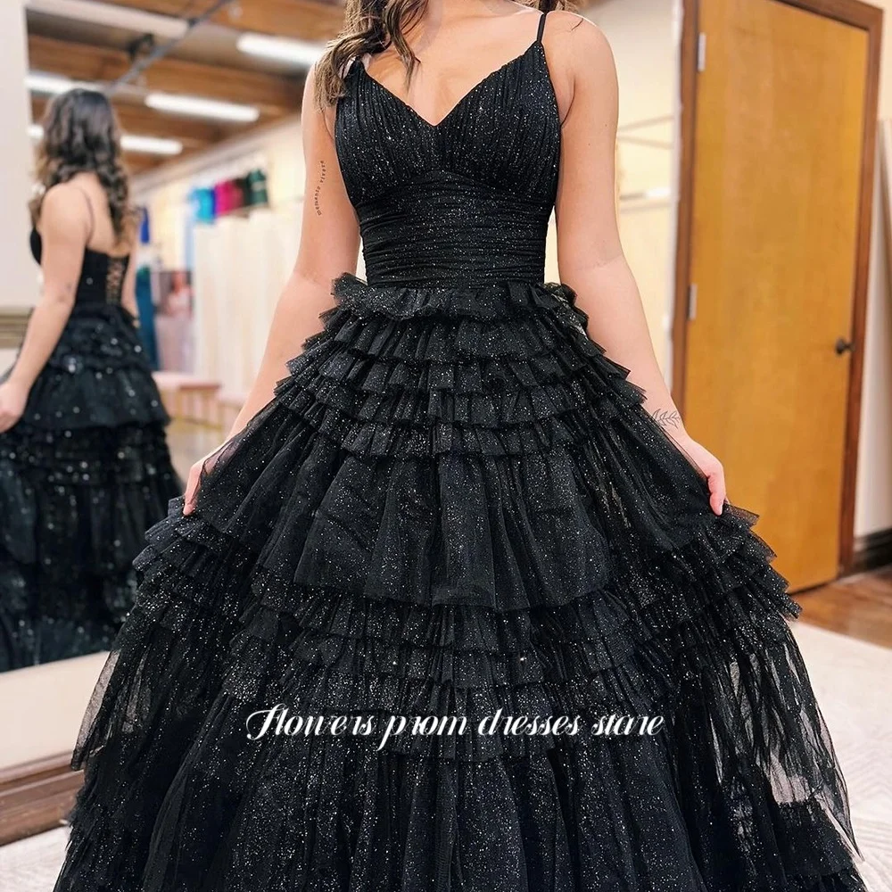 Fleurs une ligne robes de soirée multicouches robes d'occasion formelle robe à lacets dos pour les femmes vestidos de fiesta personnalisé