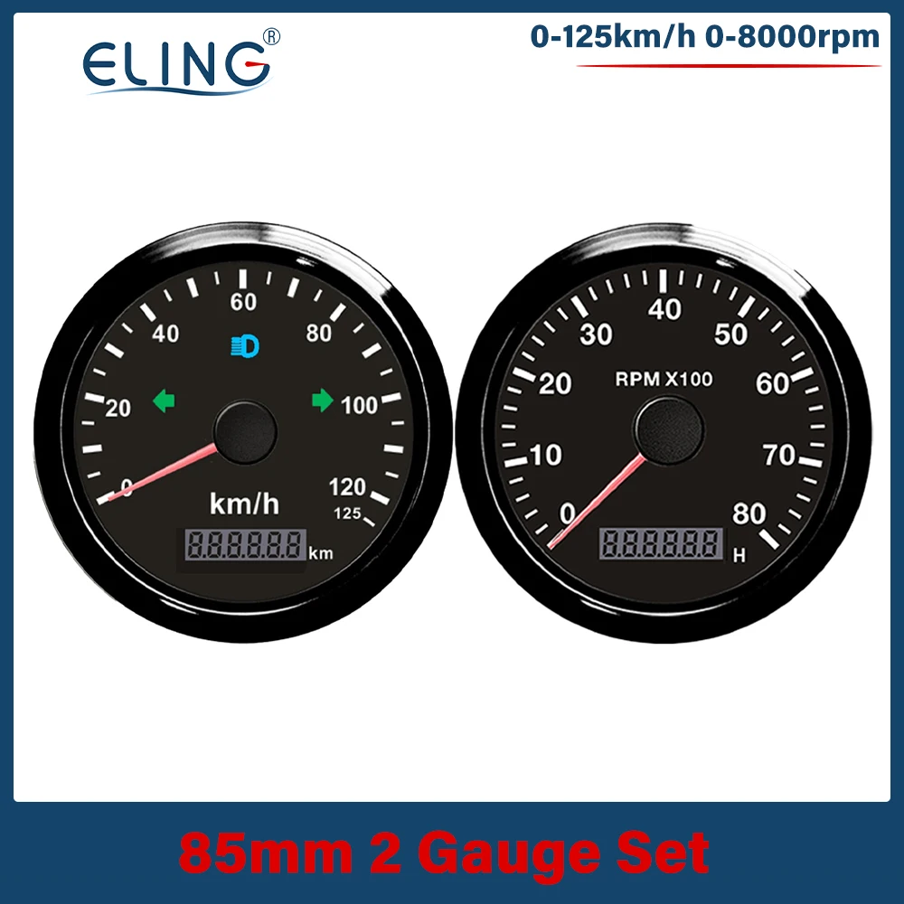 

ELING 85 мм 0-200 км/ч 0-125 миль/ч GPS-спидометр + тахометр 8000/12000 об/мин с красно-желтой подсветкой для автомобиля, лодки 9-32В