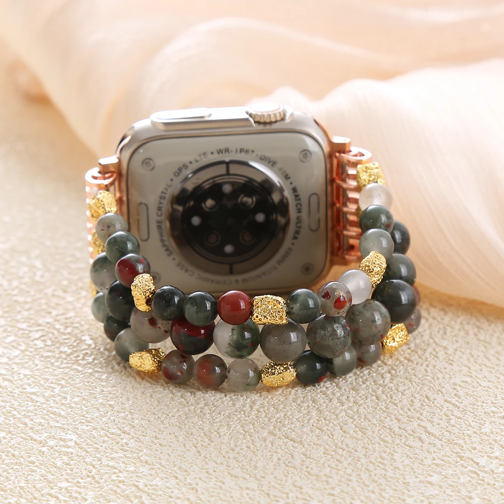 Bloodstone Smartwatch Straps Beaded Stretchy Wristwatch Bracelets