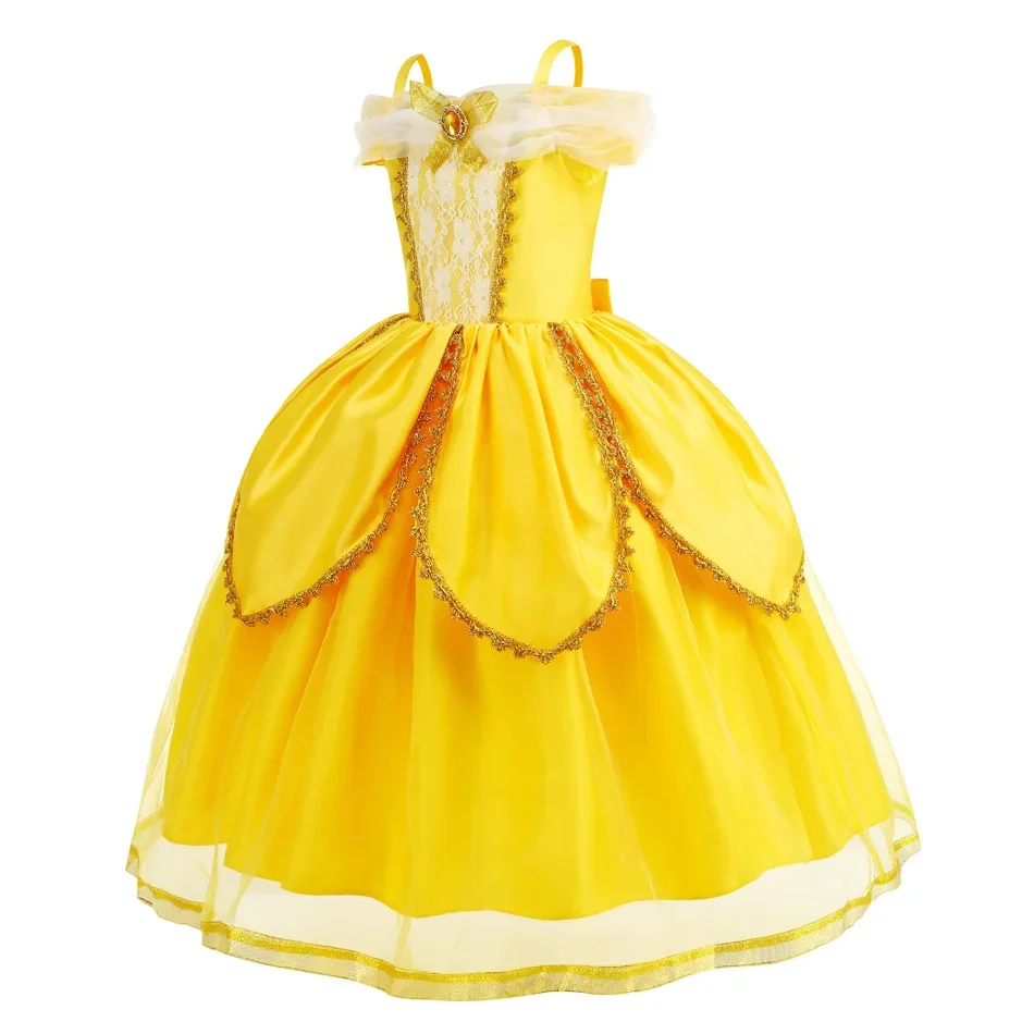 Girl Belle Dress Up Sleeveless Floral Children Party Princess Costume Kids Beauty and The Beast Halloween Carnival Outfit