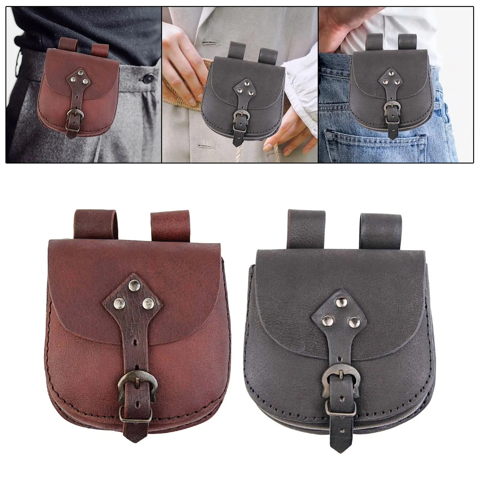 Fanny Pack Purse Medieval Waist Bag PU Leather Belt Pouch Waist Pouch for Role