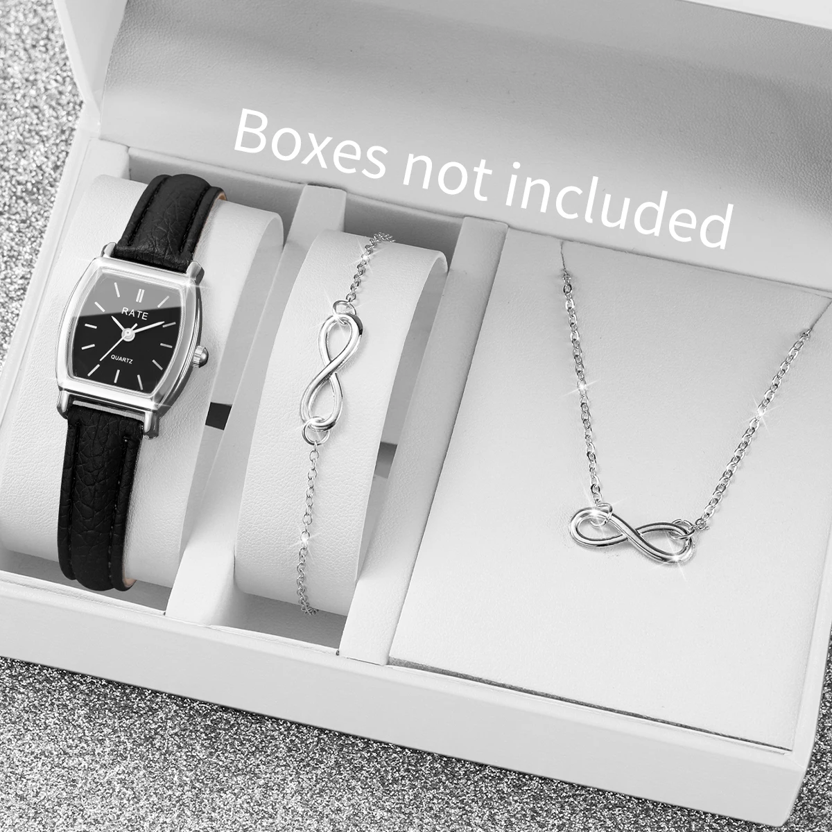 3PCS Women Fashion Simple Dial Quartz Wrist Watch Ladies Casual Leather Strap Watches With Bracelet Set(Without Box)