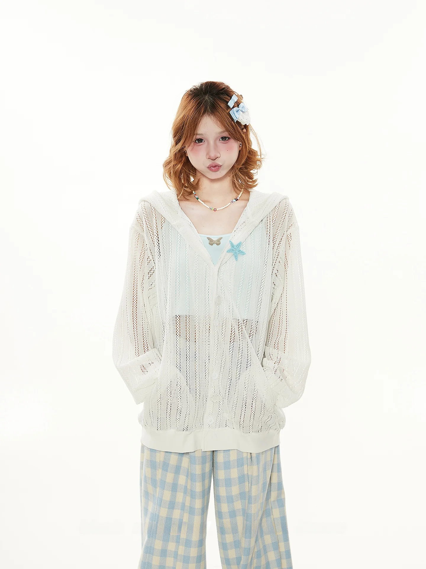 

Легкий ажурный вязаный кардиган для женщин, летний, 2026, с защитой от солнца, свободный крой, верхняя одежда