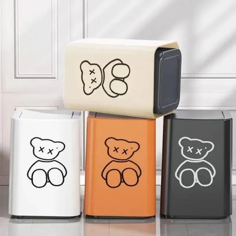 Simple Household Trash Can with Lid Creative Light Luxury Cute Shake Cover Waste Basket for Bathroom Kitchen Bedroom Living