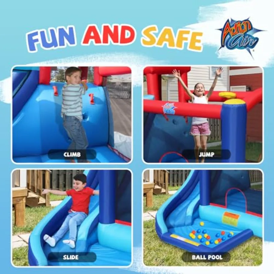 Springhuis - Opblaasbaar springhuis met ventilator voor binnen en buiten - Springkasteel met glijbaan - Groot springgedeelte, Lov