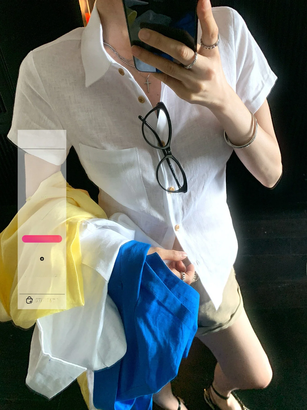 

LIONE Linen Blend Slim Fit Shirt Multi-Color Waist-Cinched Design Breathable Women's Summer Shirt Casual Chic Style