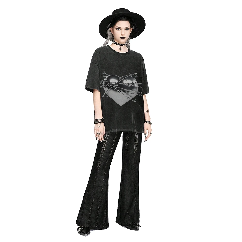 

Barbed Wire Heart Tee Premium Cotton, High - Quality Oversize Washed Tee. Silver Heart With Barbed Wire. Punk Y2K Trend