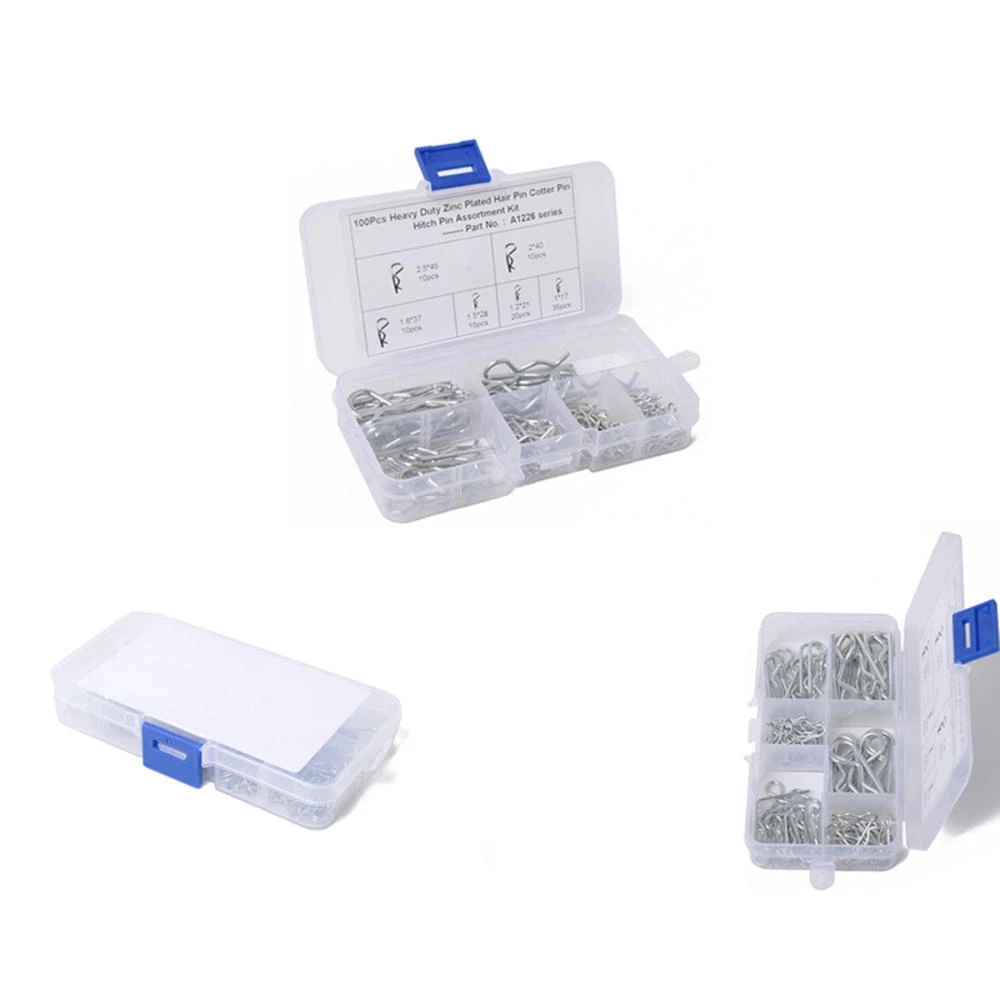 100pcs Cotter Pins Spring Connectors , R-Clips Splint Assortment Galvanised Spring Pins Safety Pins Set