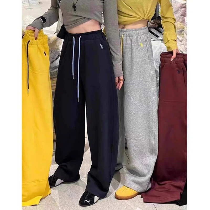 أنثى كلاسيكية مصمم فضفاض مستقيم الساق السراويل النساء عالية الخصر عارضة اليومية السراويل الفتيات أزياء الرباط السراويل