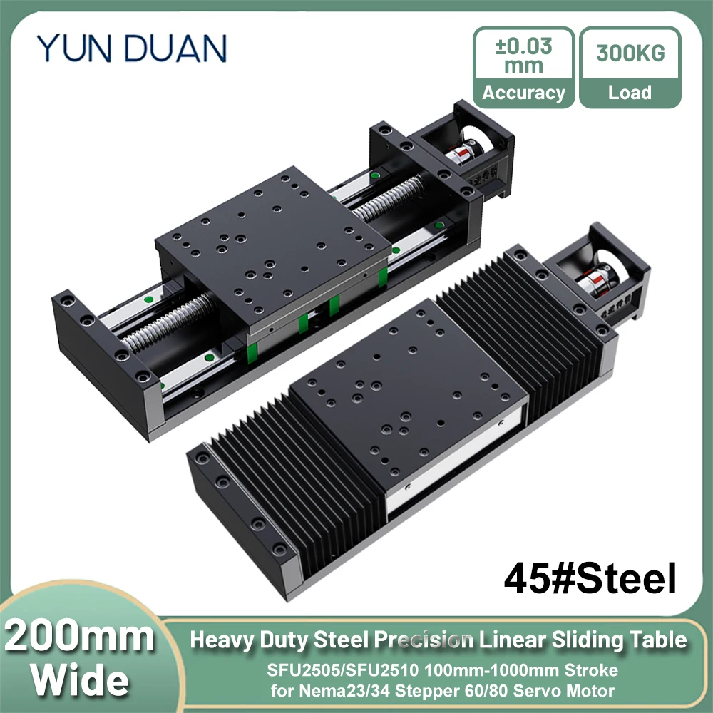 

200mm Wide Industrial Steel Sliding Table Automation/manual Heavy Duty Steel Linear Stage 300KG load Single Axis Robot