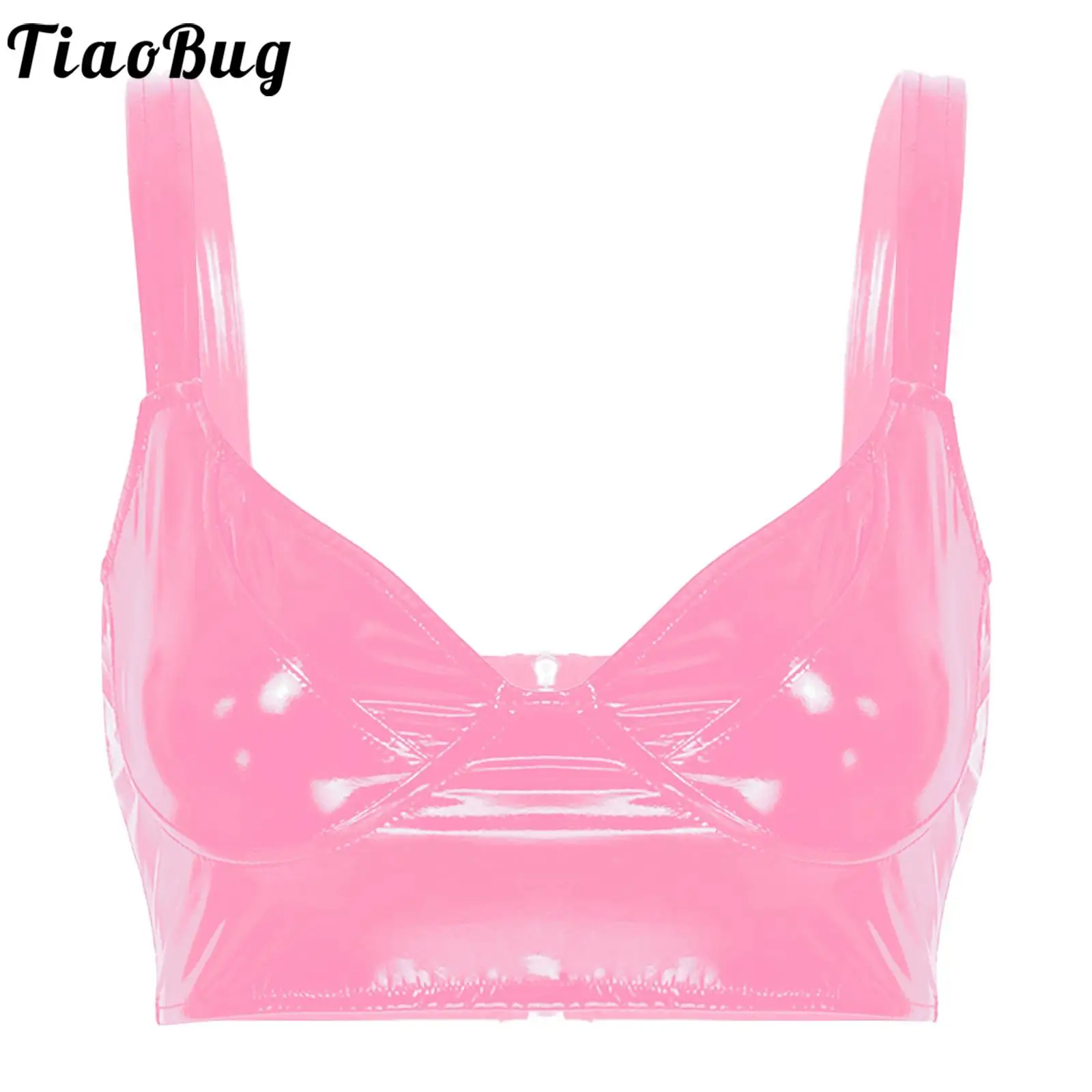 Soutien-gorge en cuir PU brillant avec fermeture éclair au dos pour femme, camisole sexy en V profond, tenue de soirée club, spectacle de danse Kpop Jazz