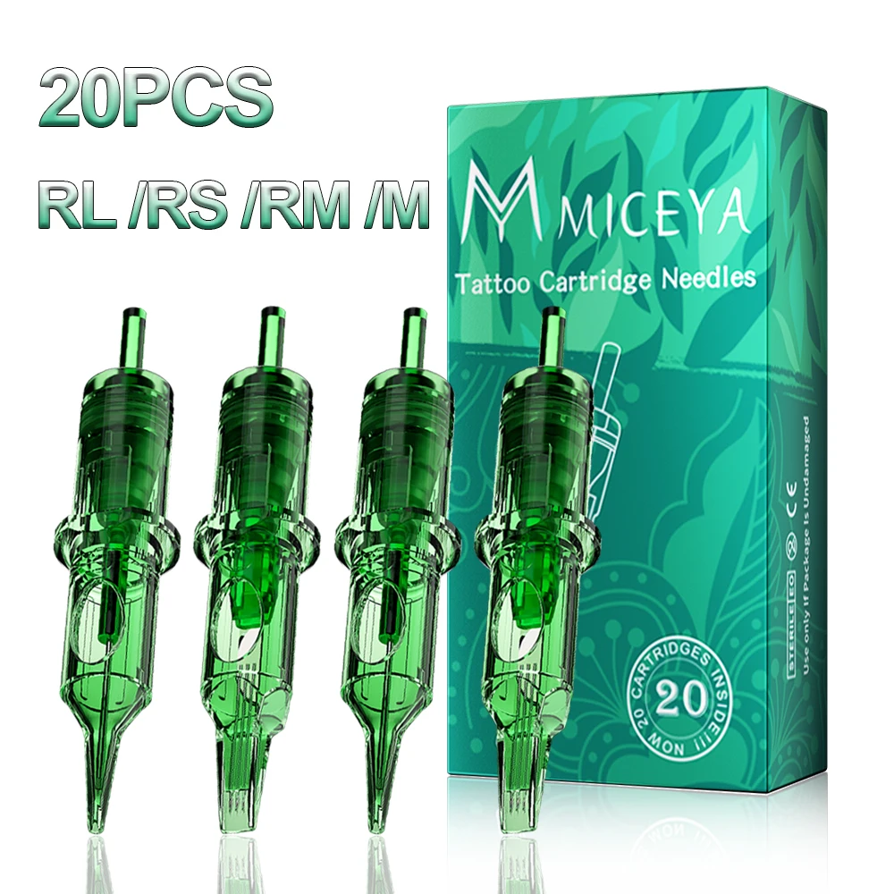 

20 шт./упаковка, картриджи для тату-машинок RL/RS/RM/M, зеленые, одноразовые, стерильные, безопасные, универсальные иглы для тату-машинок