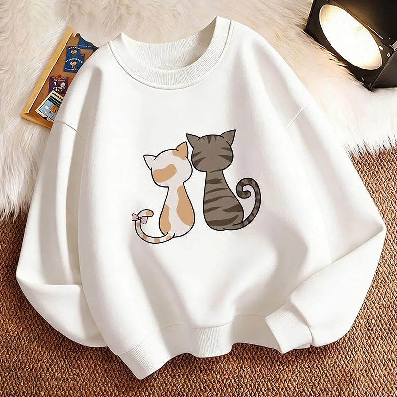 Cartoon-Tier Niedliche Katze Kinder Lustiger Kinderpullover Frühling Rundhals Grafik-Print Hoodie Junge/Mädchen Kinder Kapuzenpullover
