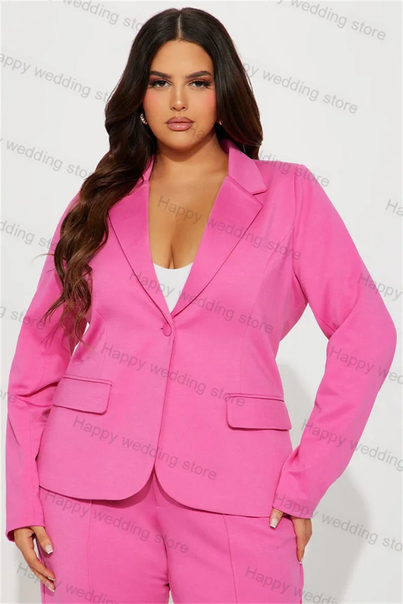 Pink Cotton Formal Women Suit Pants Set 2 Piece Blazer+Trouser Spring Autumn Office Lady Jacket Customized Wedding Prom Coat