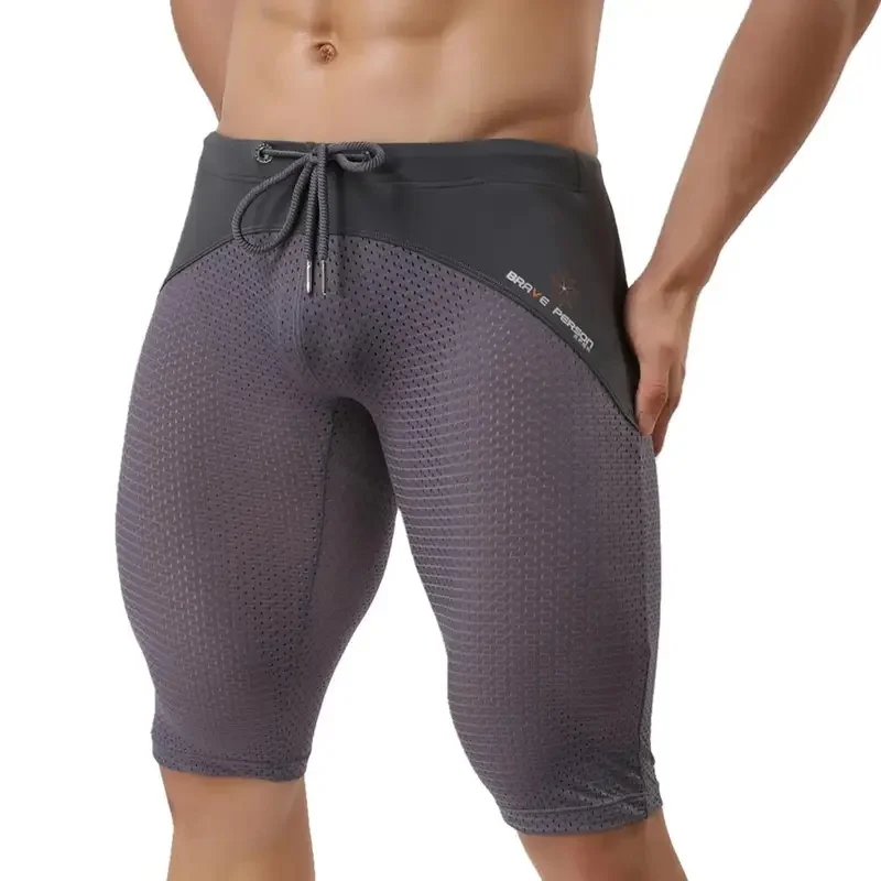 Nylon Swimming Shorts Swimwear Men Pants Sexy Men's Beach Trunks Dried Fast Long Boxer Jammer Tight Swimsuit Gym Clothes 2