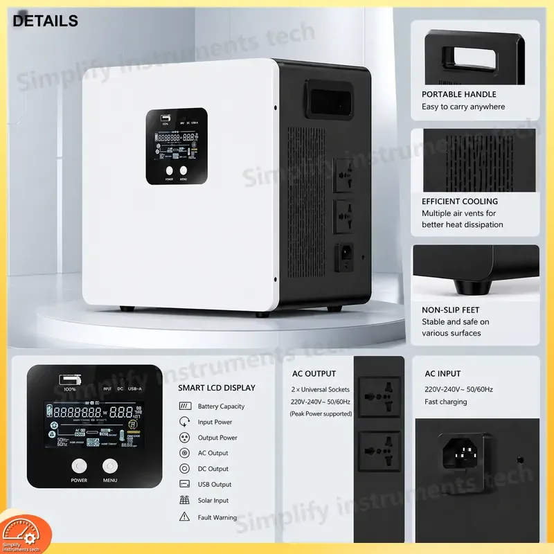 1000W Portable Power Station 2kWh LiFePO4 Battery Solar Generator with Inverter BMS for Outdoor Camping RV Emergency Backup