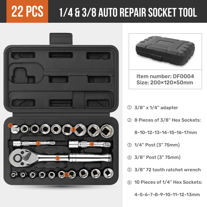 22pcs Automotive Tool Set Ratchet Wrenches Sockets Car Repair Tool Key Set Screwdriver Anti-shedding Mechanical Tool Set