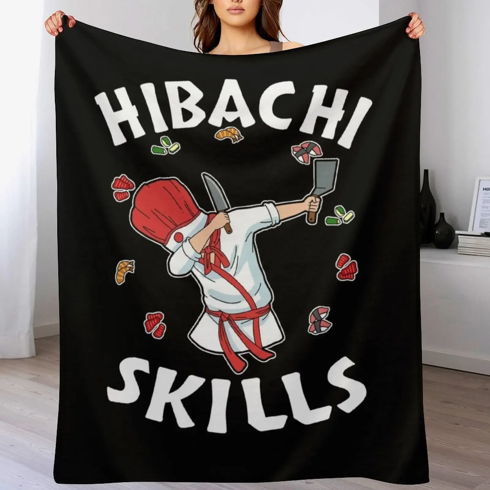 Hibachi Connoisseur Gifts Hibachi Chef Costume Hibachi Grill Throw Blanket Soft Thermal Decoratives Soft Plush Plaid Blankets