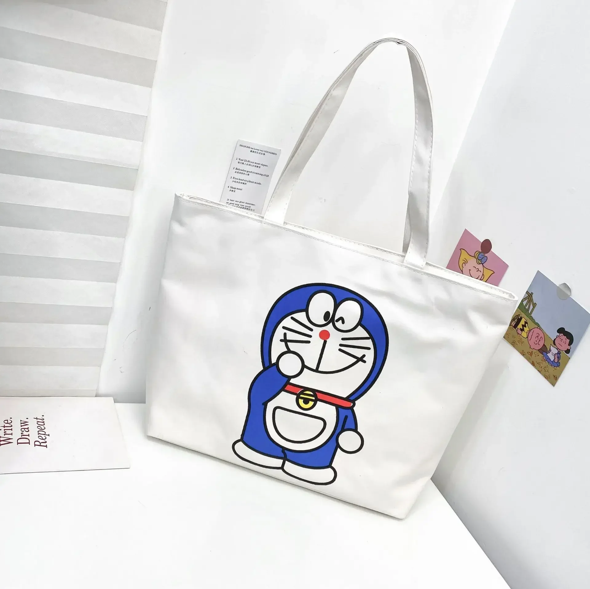 

Doraemon 2022 creative new cartoon canvas shoulder bag women fashion handbag zipper bucket bag student book shopping bag