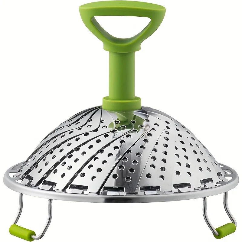 Expandable Stainless Steel Vegetable Steamer Basket Foldable Steamer Rack Handle Steamer Insert Veggies Seafood Kitchen Gadget