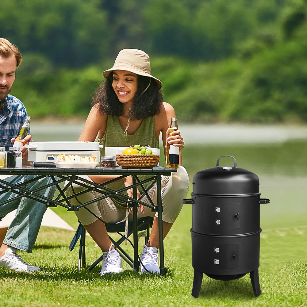 

Vertical Charcoal Smoker with Built-in Thermometer BBQ Smoker Grill with Air Vent 2 Access Doors for Outdoor Cooking Camping