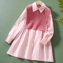 Baby Clothes Kids Party Dresses for Girls Outfits Teenagers Pink Shirt Dress Children Costumes Spring Autumen 6 8 10 12 13 Years