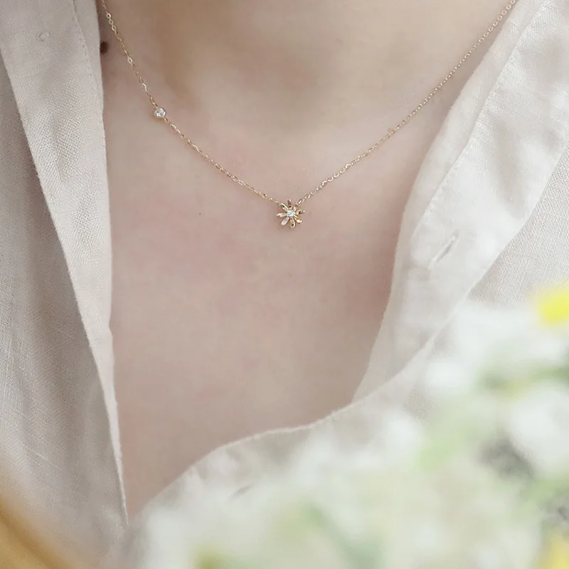 925 Sterling Silver Classic Daisy Flower Choker Necklace Pendant for Women 14K Gold Plated Necklaces Wedding Party Jewelry Gift