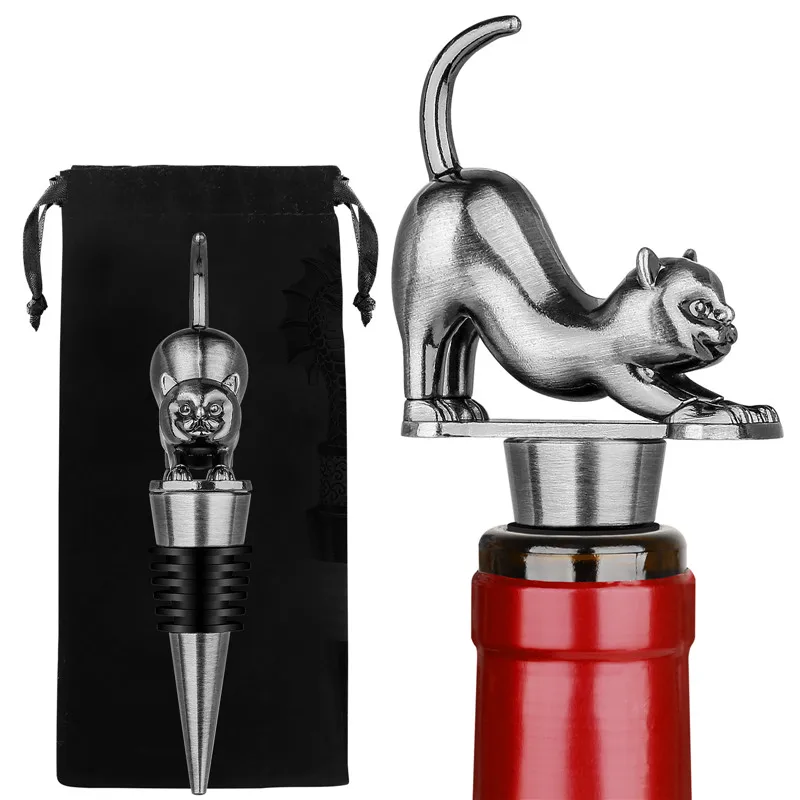 Cute Lovely Metal Wine Stopper Cat Design Champagne Saver Decoration Bottle Stoppers Bar Club Kitchen Wedding Present Set
