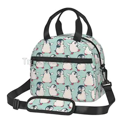 Cute Penguins Reusable Insulated Lunch Bag Cooler Bag Lunch Box Container with Adjustable Shoulder Strap for Picnic School Work