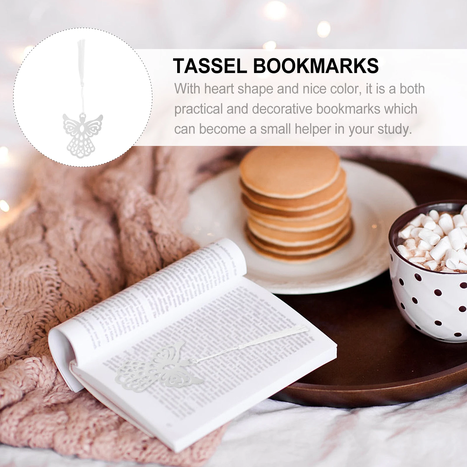 

6 pcs Angel Bookmarks Stainless Steel Tassel Page Markers Hollow Out Reading Book Markers For Students Gift Decorative