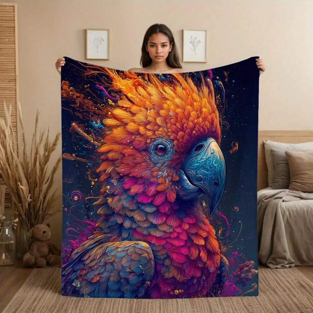 Painted macaw pattern Flannel printed blanket suitable for all seasons suitable for living room office sofa and travel 180x250CM