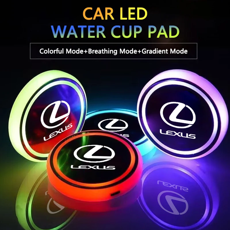 7 cores, bases luminosas de LED para copos de carro/chaveiros para Lexus RX 300 IS 250 300 GX 400 460 UX 200 NX LX GS ES LBX