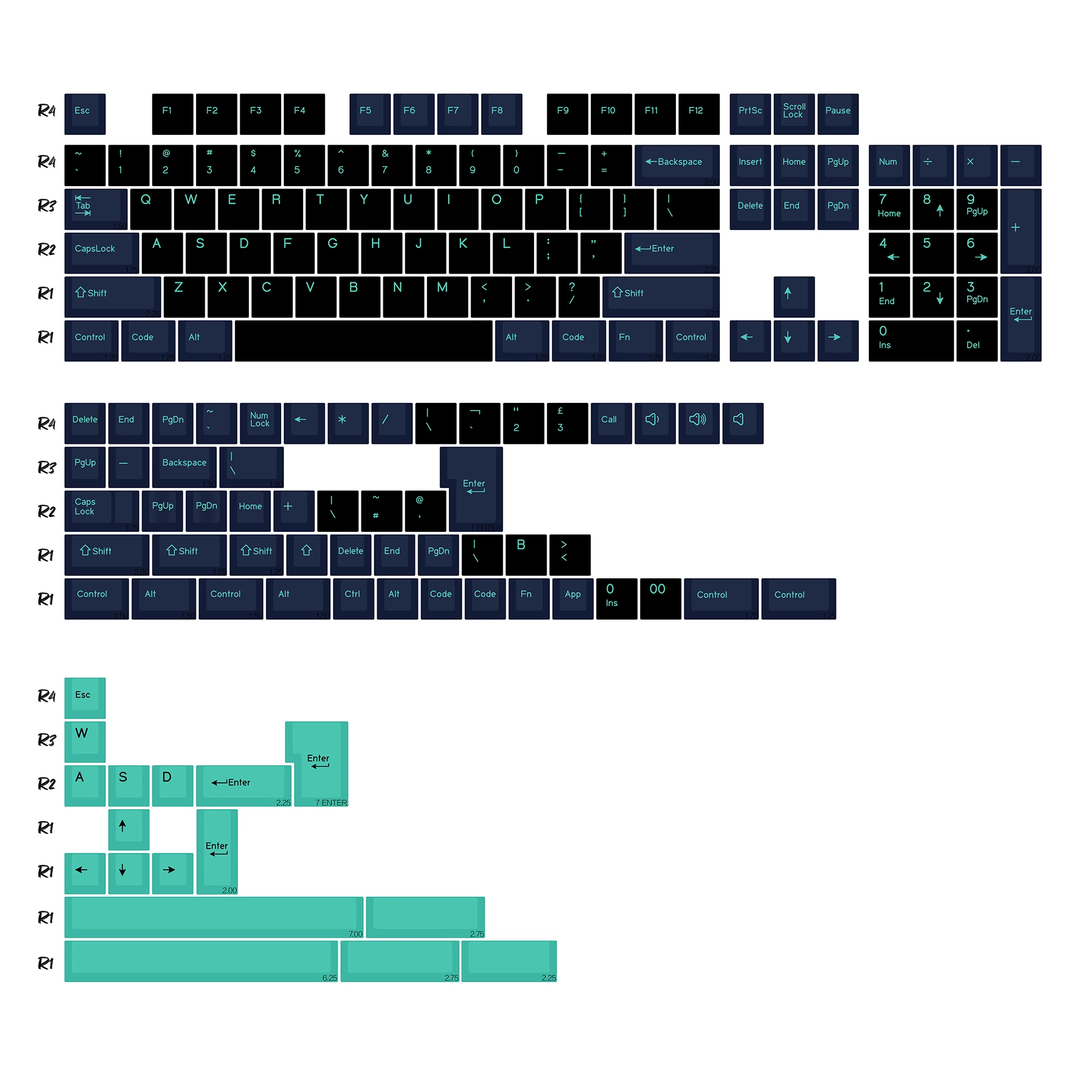 

Двойные колпачки для клавиш из ПБТ GMK Hammerhead Dark, колпачки для клавиш с вишневым профилем для переключателей MX 60, игровая механическая клавиатура