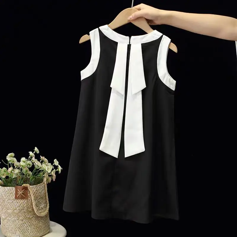 Summer Children\'s Elegant Slim Fit Black One piece Tank Top Dress Sleeveless Formal Occasion Party Dress 4-10Y