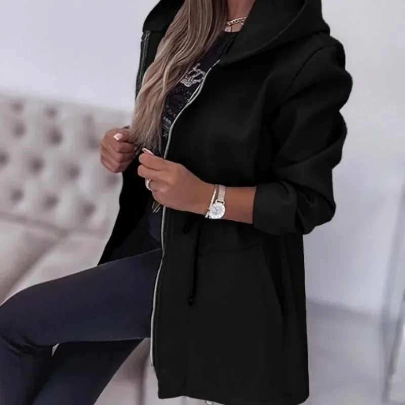 2024 Summer Spring New Fashion Women\'s Clothing Hooded Pleated Nipped Waist Zipper Jacket Coat