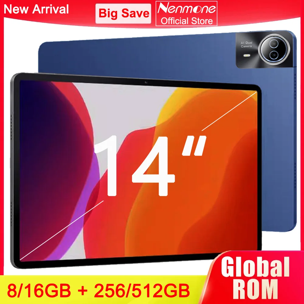 14 Inch Large Screen Tablet PC 1920x1200 IPS T616 CPU 16+512GB Storage Android 15.0 4G LTE 14 Drawing Stylus Game Studio Tablet