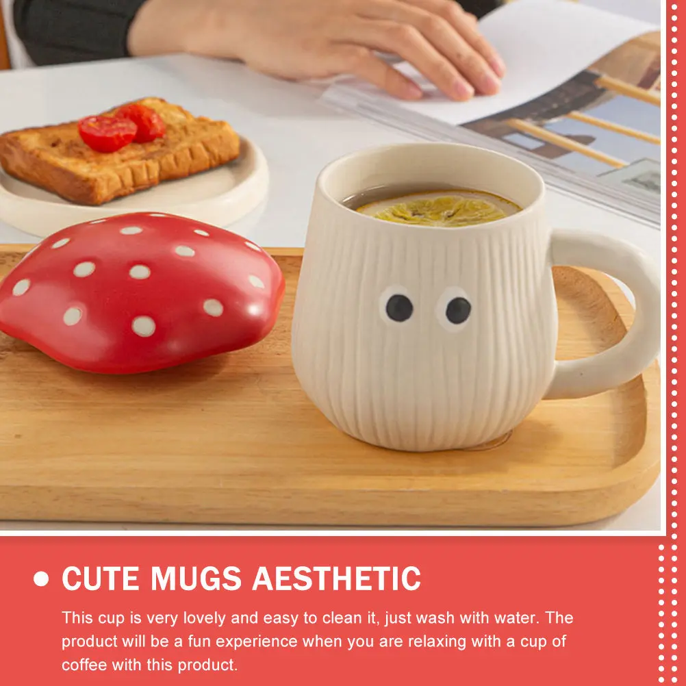 Taza de Café de Cerámica con Forma de Hongo, Diseño Kawaii, para Café, Té, Chocolate Caliente, Leche, Sopa, con Tapa Incluida, Resistente