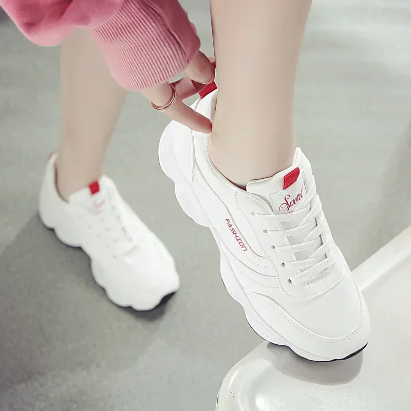 Summer White Sneakers Fashion Women\'s Vulcanize Shoes Comfortable Lace-up Platform Shoes Women Spring Breathable Sneakers Shoes