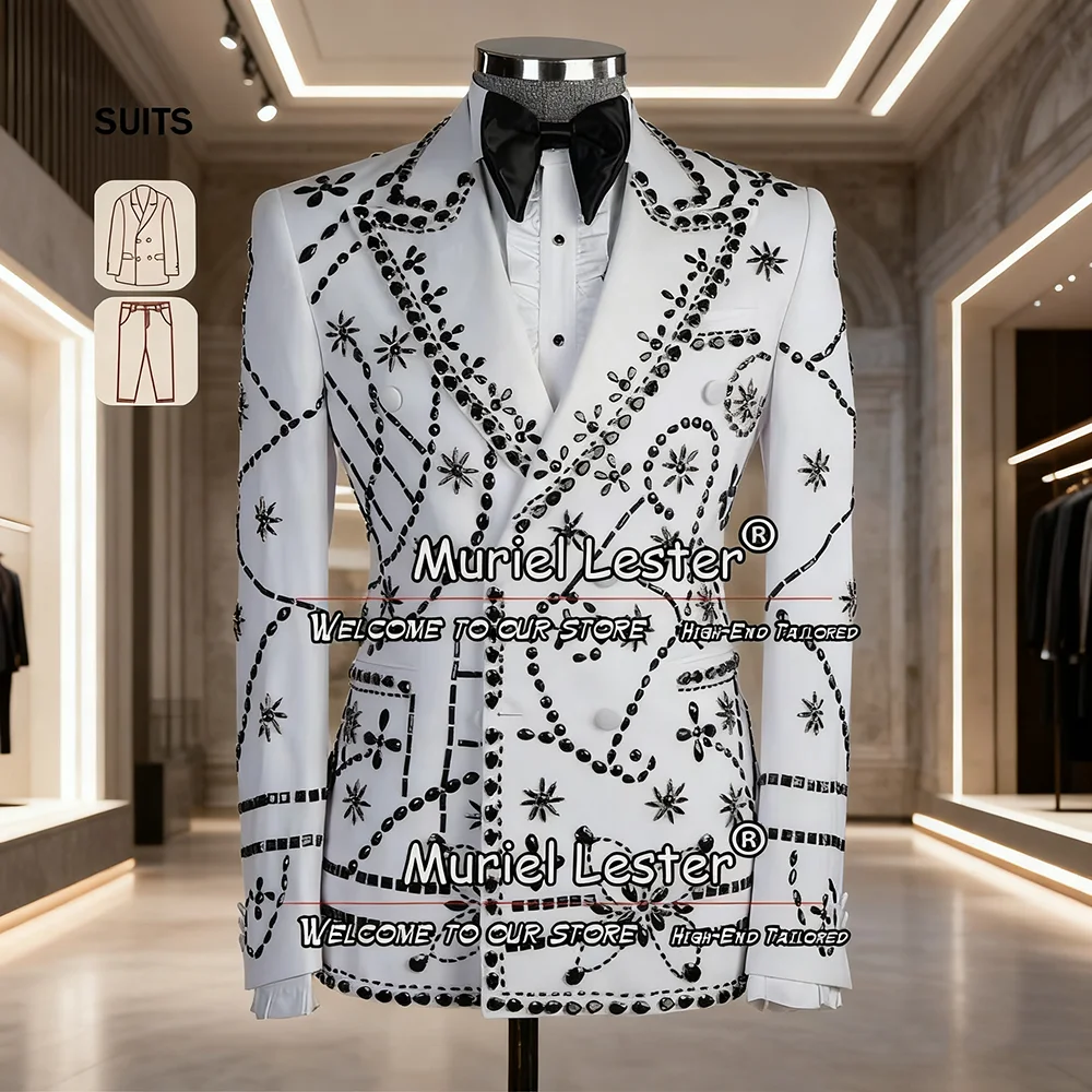

Luxury Wedding Suits For Men Jewelry Stones Groom Blazers Customized 2 Peces Sets Costume Homme Man Business Party Tuxedos 2026