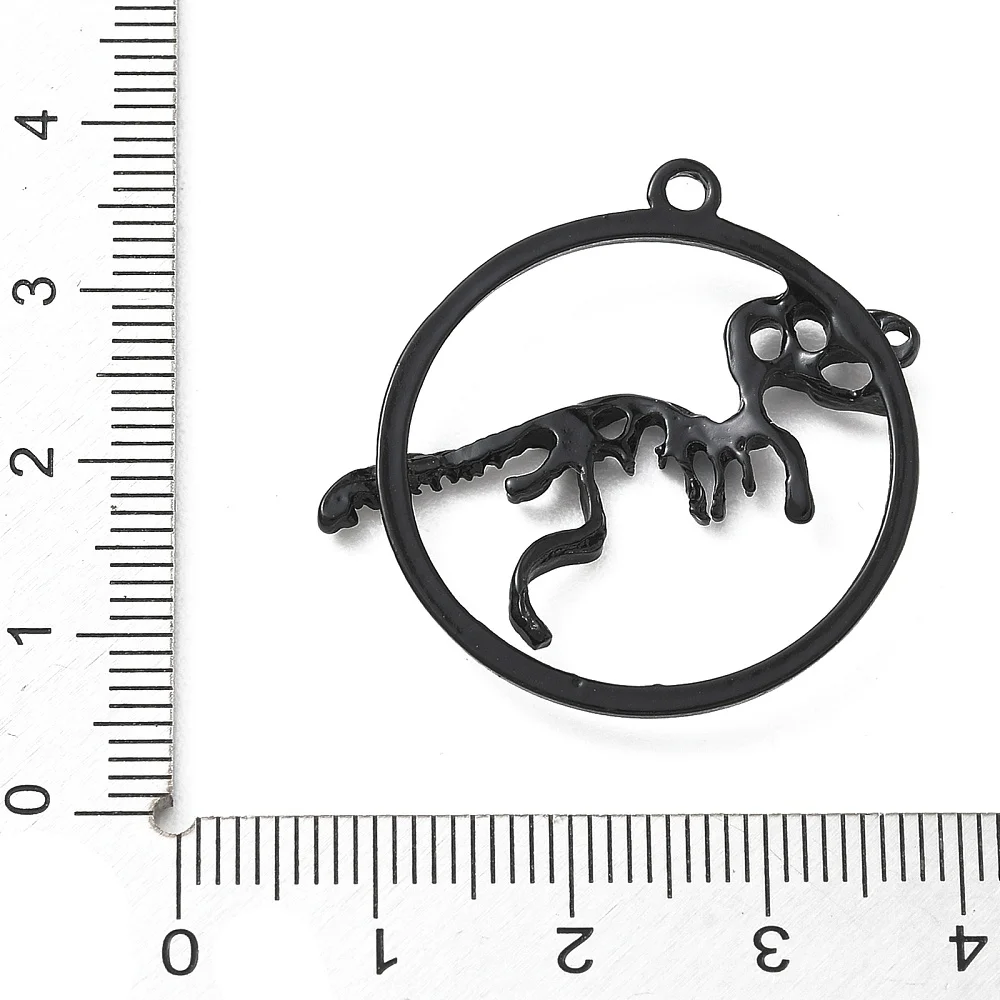 60pcs Gothic Dinosaur Skeleton Pendant Black Fossils Alloy Open Circle Frame Charm for DIY Punk Jewelry Making Crafts Decor