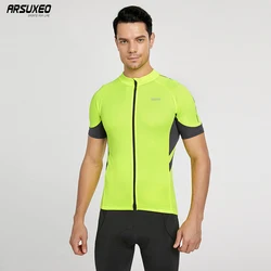 ARSUXEO Men's Cycling Jersey Bike Bicycle Shirt MTB Mountain Clothing Wear Breathable Short Sleeves Quick Dry Zipper
