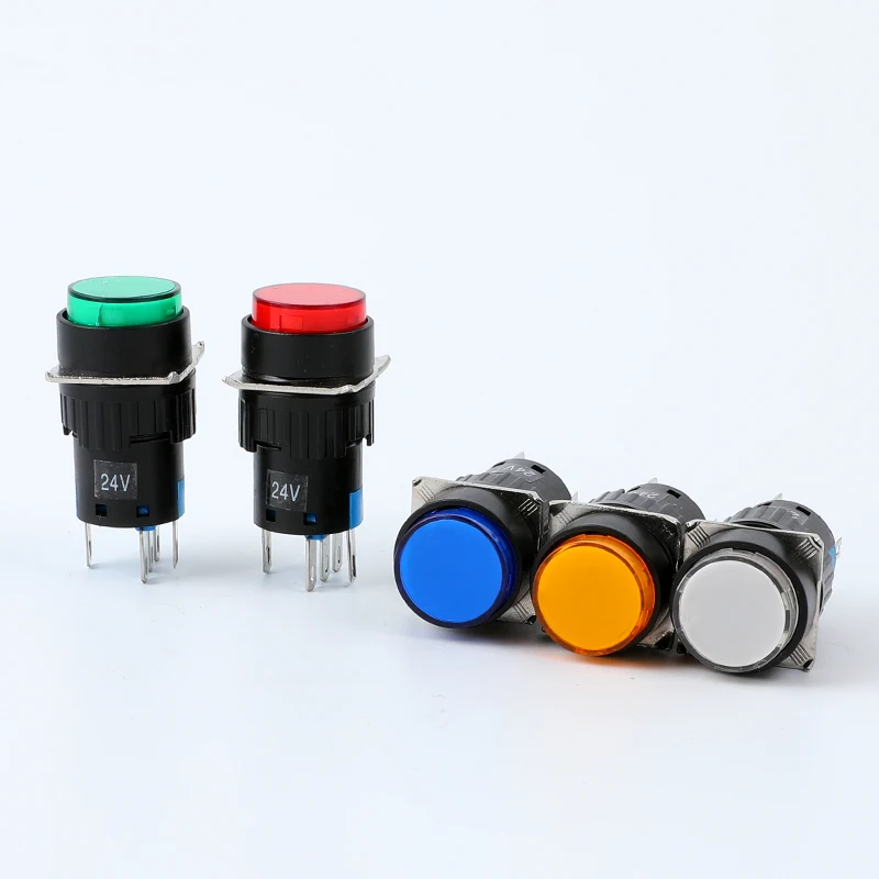5Pcs DC12V DC24V AC220V Blue RED yellow white green  Light  5 Pins  Momentary Round Push Button Switches