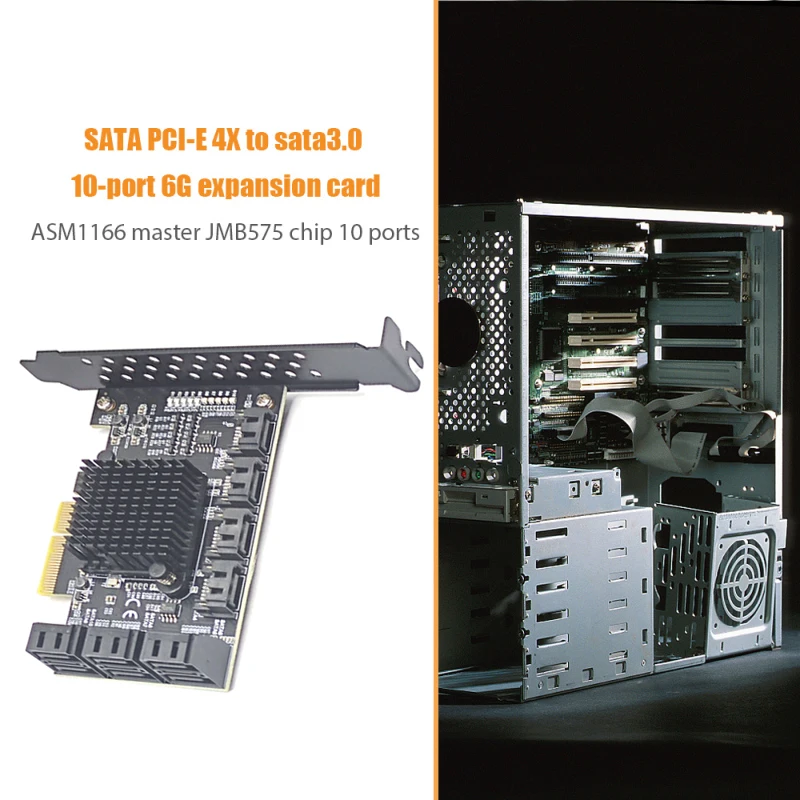 Imagem -06 - Adaptador de Cartão Pcie Sata 10 Portas Sata 3.0 para Pci Express 3.0 x4 Placa de Expansão Sata3.0 6g Pci-e Sata Controlador Riser